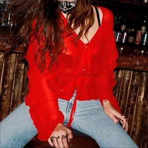 Nasty Gal •in the wings• red ruffle sheer top 🌶